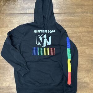 Nintendo 64 Hoodie Mens Medium Black Pullover Sweatshirt Gaming Retro Logo